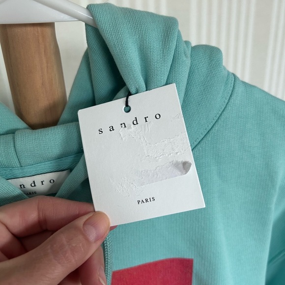 Sandro 100% Organic Cotton Dog + Duck Print Hoodie Authentic Size XXL Turquoise - Picture 8 of 14